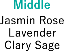 Middle:Jasmin Rose, Lavender, Clary Sage