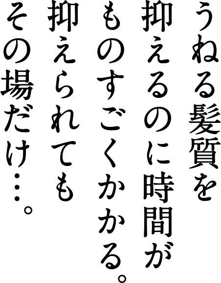 うねる髪質を抑えるのに時間がものすごくかかる。抑えられてもその場だけ…。